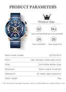 OLEVS Relógio Masculino Original Lunar Quartzo a Prova D'água Aço Inoxidável Couro 9915 52mm