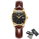 OLEVS Relógio Feminino Original Clássico Quartzo a Prova D'água Aço Inoxidável Couro 6898 27mm