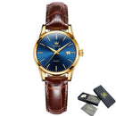 OLEVS Relógio Feminino Original Clássico Quartzo a Prova D'água Aço Inoxidável Couro 6898 27mm