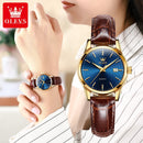 OLEVS Relógio Feminino Original Clássico Quartzo a Prova D'água Aço Inoxidável Couro 6898 27mm