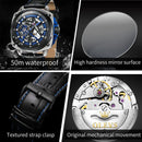 OLEVS Relógio Masculino Original Automático Esqueleto a Prova D'água Couro 6682 44mm