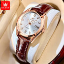 OLEVS Relógio Feminino Original Quartzo a Prova D'água Aço Inoxidável Couro 5522 29mm