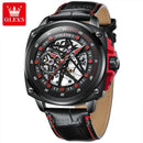 OLEVS Relógio Masculino Original Automático Esqueleto a Prova D'água Couro 6682 44mm