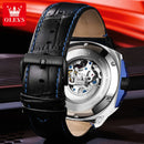 OLEVS Relógio Masculino Original Automático Esqueleto a Prova D'água Couro 6682 44mm